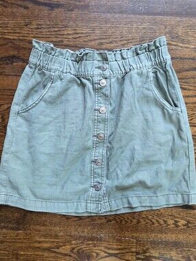 American Eagle Outfitters Sage Green Button-Front Soft Cotton Mini Skirt